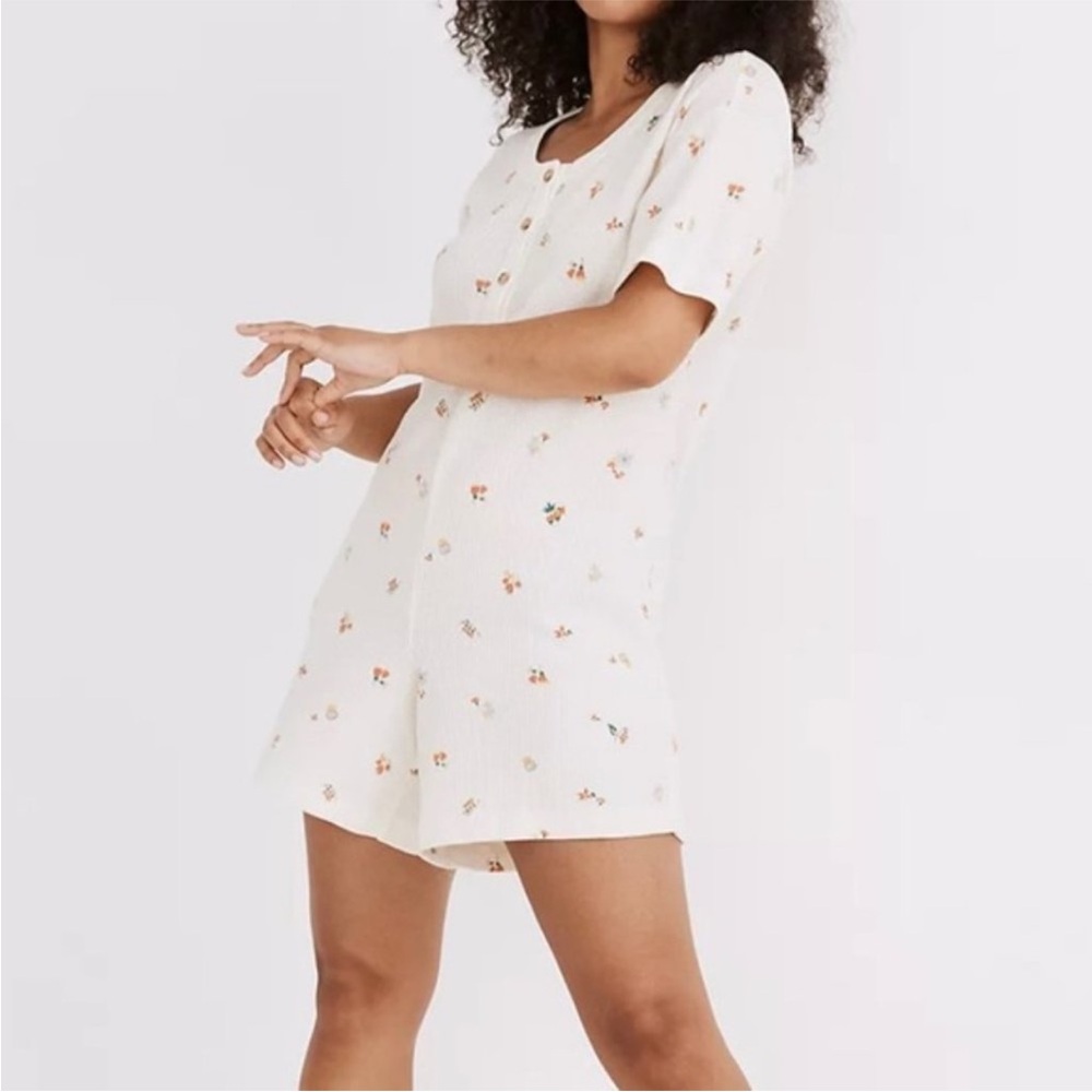 Madewell XL Waffle Knit Henley Pajama Romper in Floral Reef